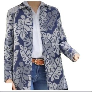 J McLaughlin navy blue white Hester plum leaf print topper jacket size M…